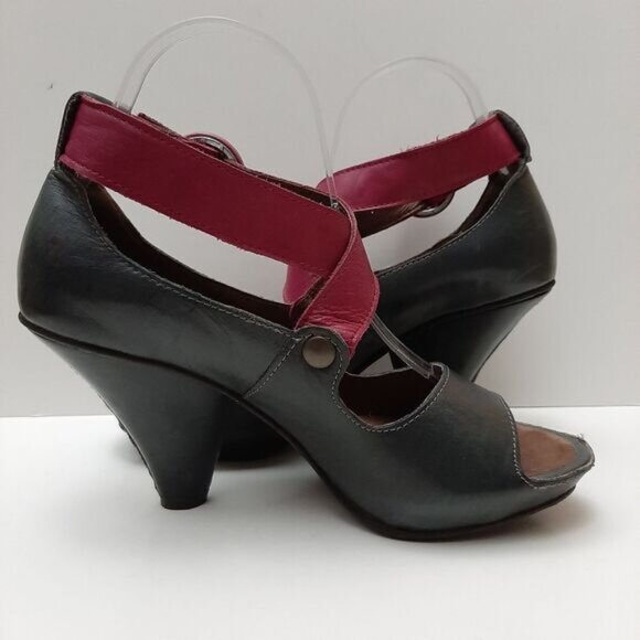 CHANII B Criss-Cross Straps Open Toe Low Platform Cone Heels Grey & Pink Sz 7 - Picture 9 of 15